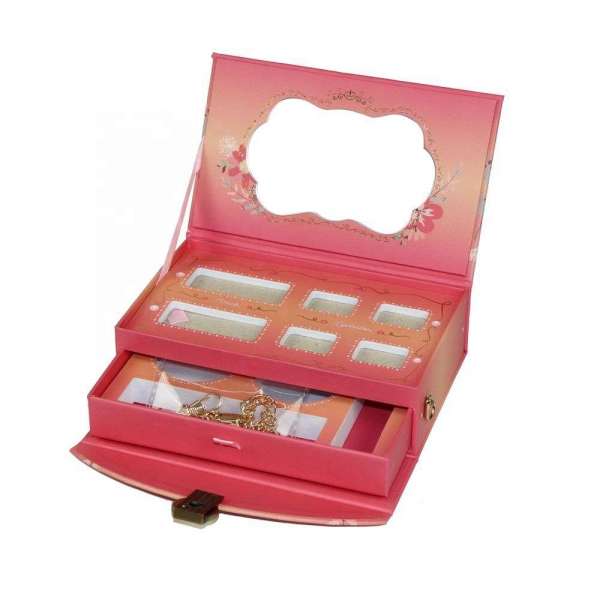 Lockable mirror makeup palette brush eyeshadow lipstick cosmetic box with metal chain handle